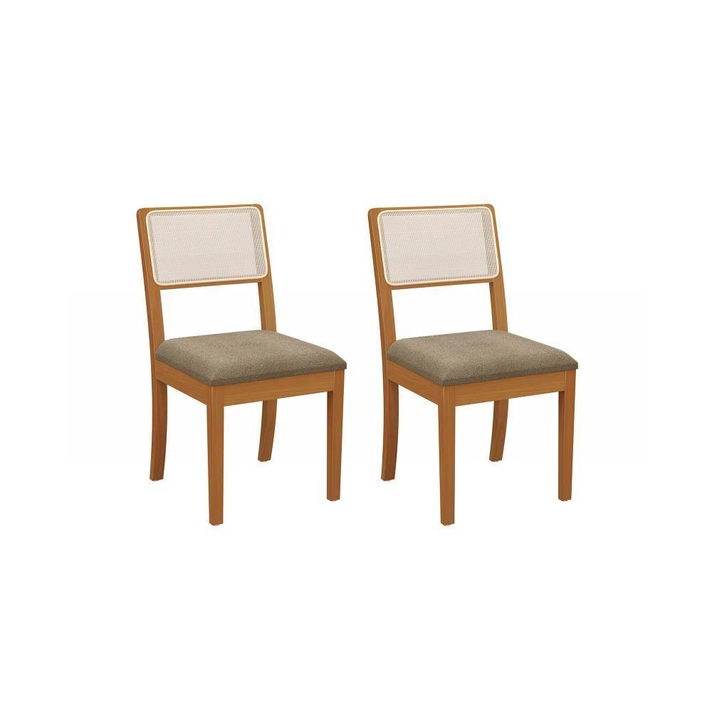 Par De Cadeiras Em Madeira Maciça Kappesberg Lola Boucle Fendi E Tela Bege - 1