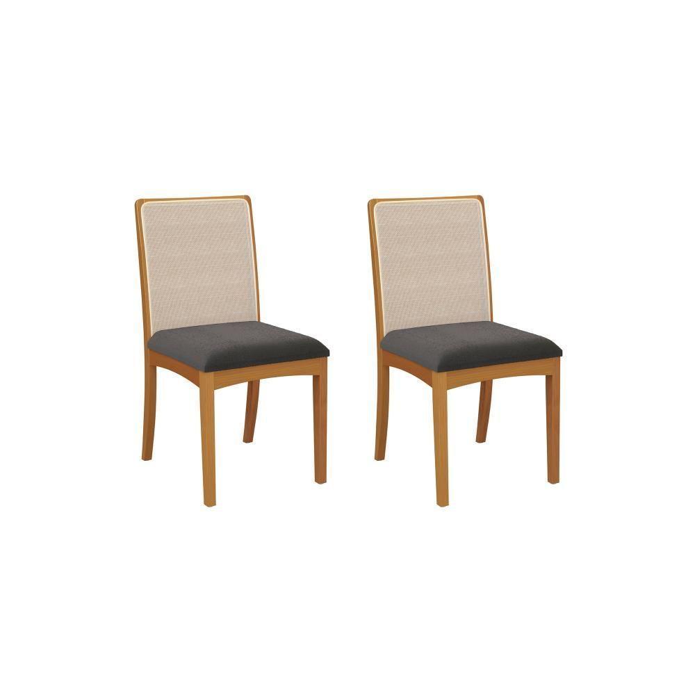 Par De Cadeiras Em Madeira Maciça Kappesberg Lara Boucle Chumbo E Tela Bege - 1