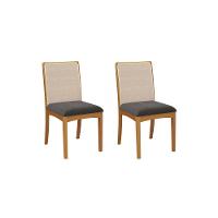 Par De Cadeiras Em Madeira Maciça Kappesberg Lara Boucle Chumbo E Tela Bege - 1