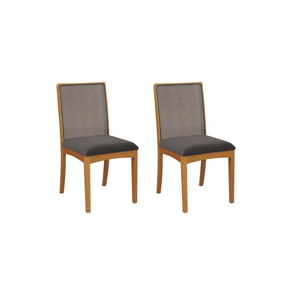 Par De Cadeiras Em Madeira Maciça Kappesberg Lara Boucle Chumbo E Tela Chumbo - 1