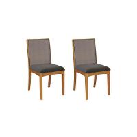 Par De Cadeiras Em Madeira Maciça Kappesberg Lara Boucle Chumbo E Tela Chumbo - 1