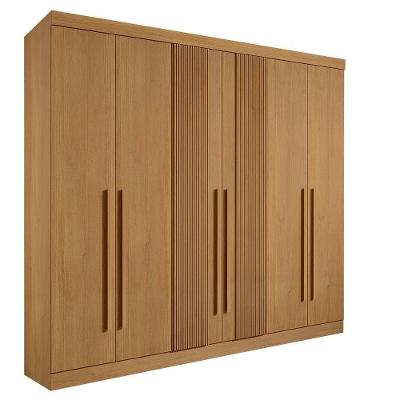 Roupeiro 6 Portas Ripado 6 Gavetas Sem Pés Da Vinci Plus - D Doro Cinamomo/ripado