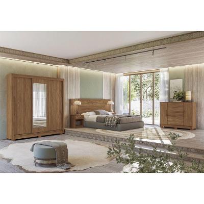 Quarto Guarda-roupas 3 Portas Com Espelho Cômoda E Cabeceira Arnaut Estilo Mm Jatoba