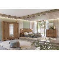 Quarto Guarda-roupas 3 Portas Com Espelho Cômoda E Cabeceira Arnaut Estilo Mm Jatoba - 1