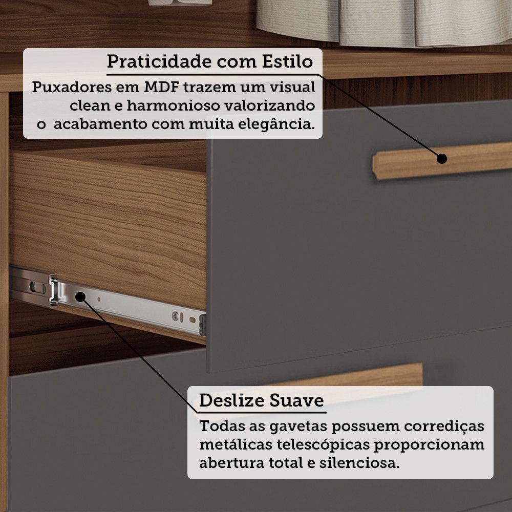 Quarto Guarda-roupas 3 Portas Com Espelho E Cômoda Dante Estilo Mm Jatoba Grafitte - 5