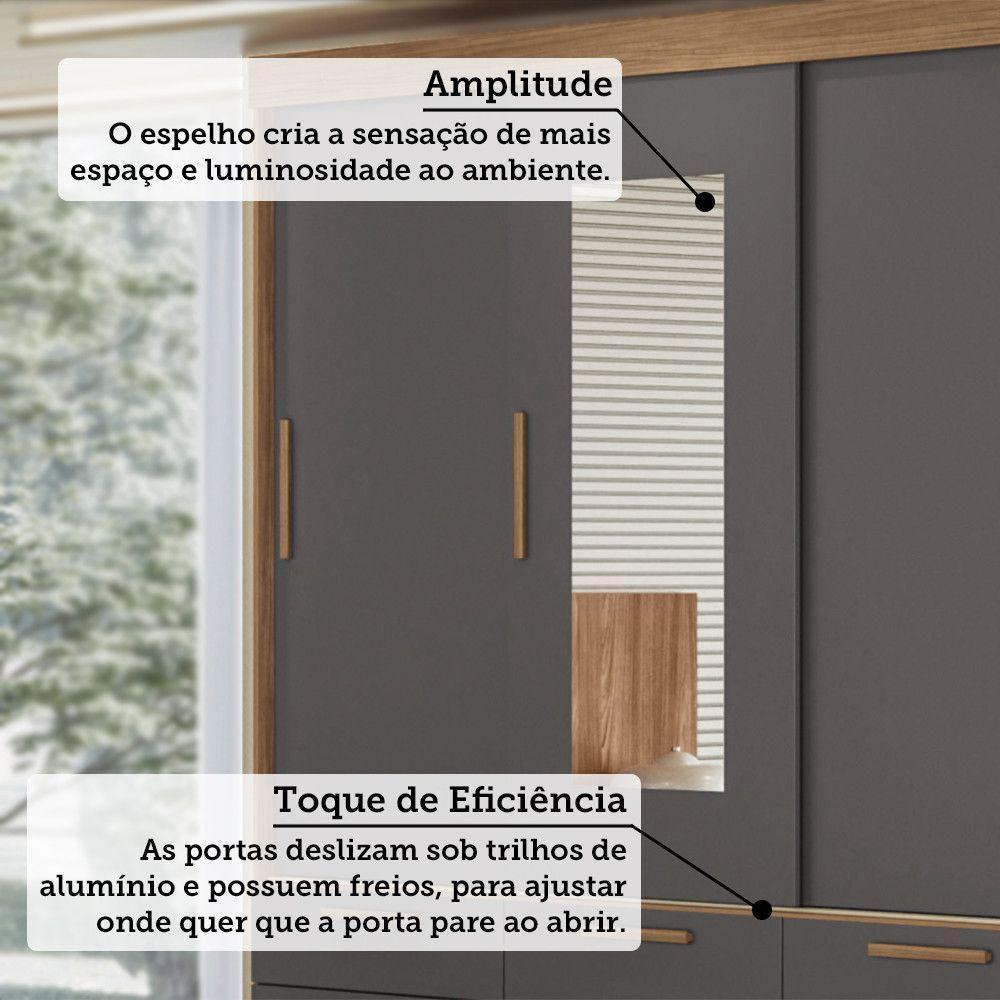 Quarto Guarda-roupas 3 Portas Com Espelho E Cômoda Dante Estilo Mm Jatoba Grafitte - 6