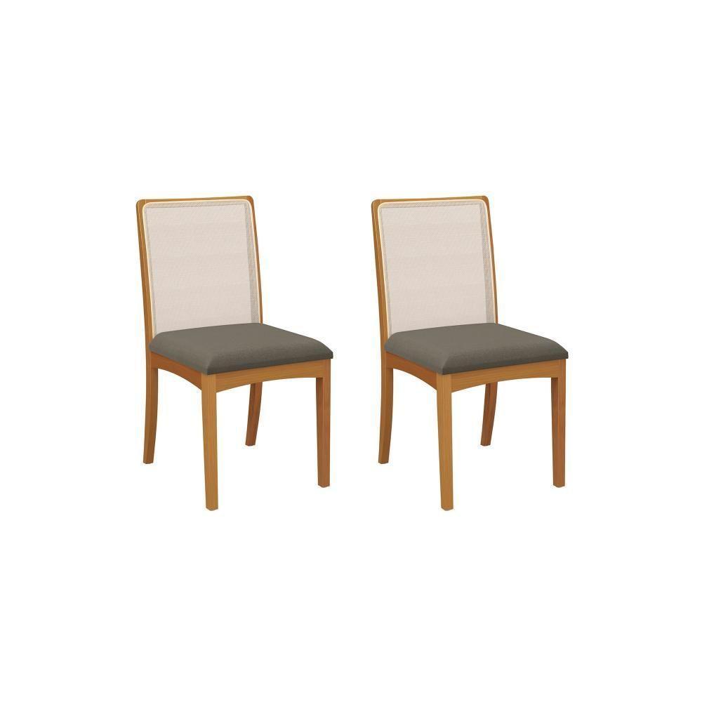 Par De Cadeiras Montadas Kappesberg Em Madeira Maciça Lara Linho Mescla Chumbo Tela Bege - 1