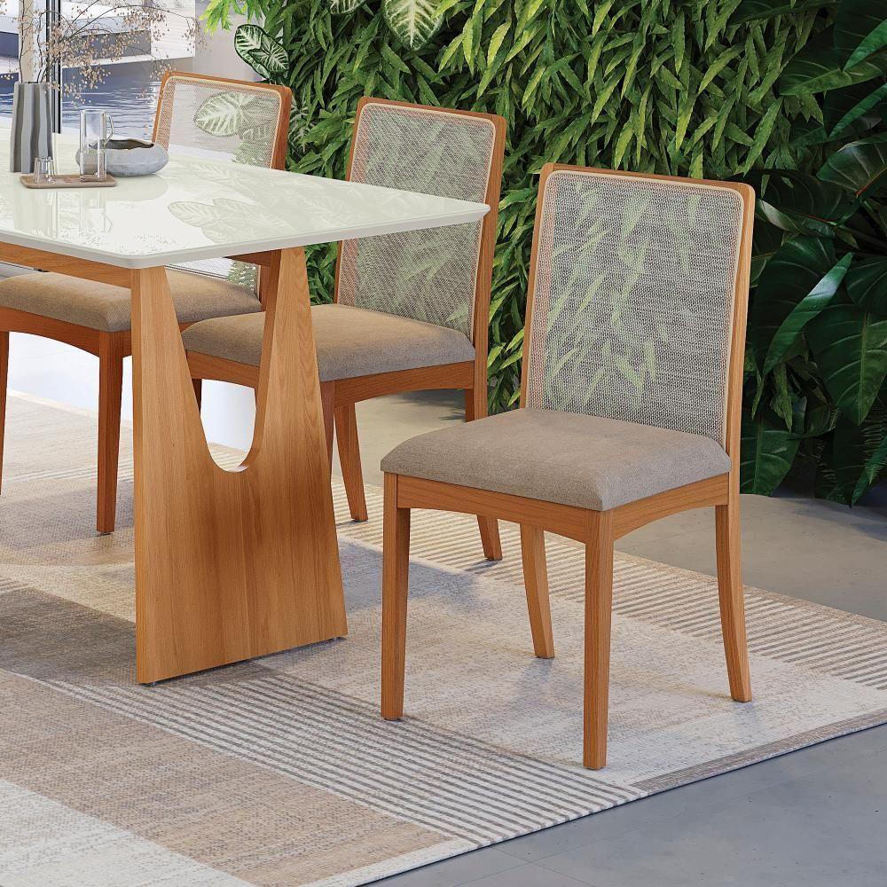 Par De Cadeiras Montadas Kappesberg Em Madeira Maciça Lara Linho Fendi Tela Bege - 7