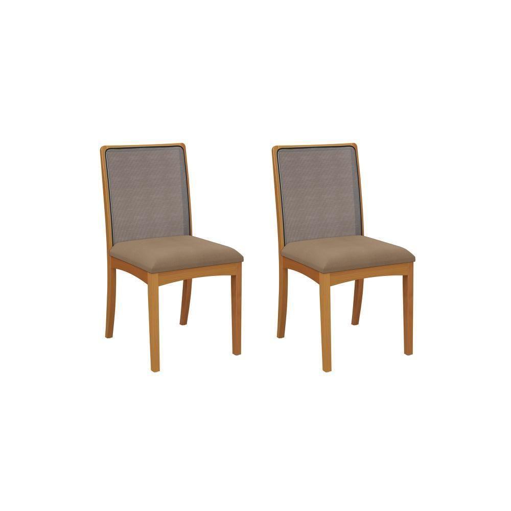 Par De Cadeiras Montadas Kappesberg Em Madeira Maciça Lara Cappuccino Tela Chumbo - 1