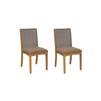 Par De Cadeiras Montadas Kappesberg Em Madeira Maciça Lara Cappuccino Tela Chumbo - 1