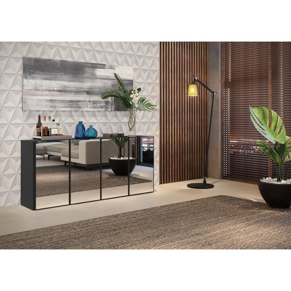 Aparador Buffet Com Espelho Multimóveis Vegas 4 Portas Preto - 7