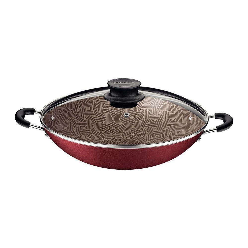Wok Tramontina Paris Antiaderente Vermelho Com Tampa De Vidro 32 Cm 4,4 L - 1