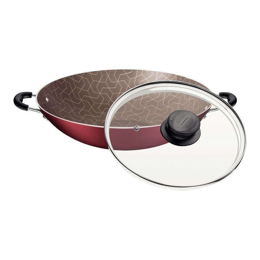 Wok Tramontina Paris Antiaderente Vermelho Com Tampa De Vidro 32 Cm 4,4 L - 3