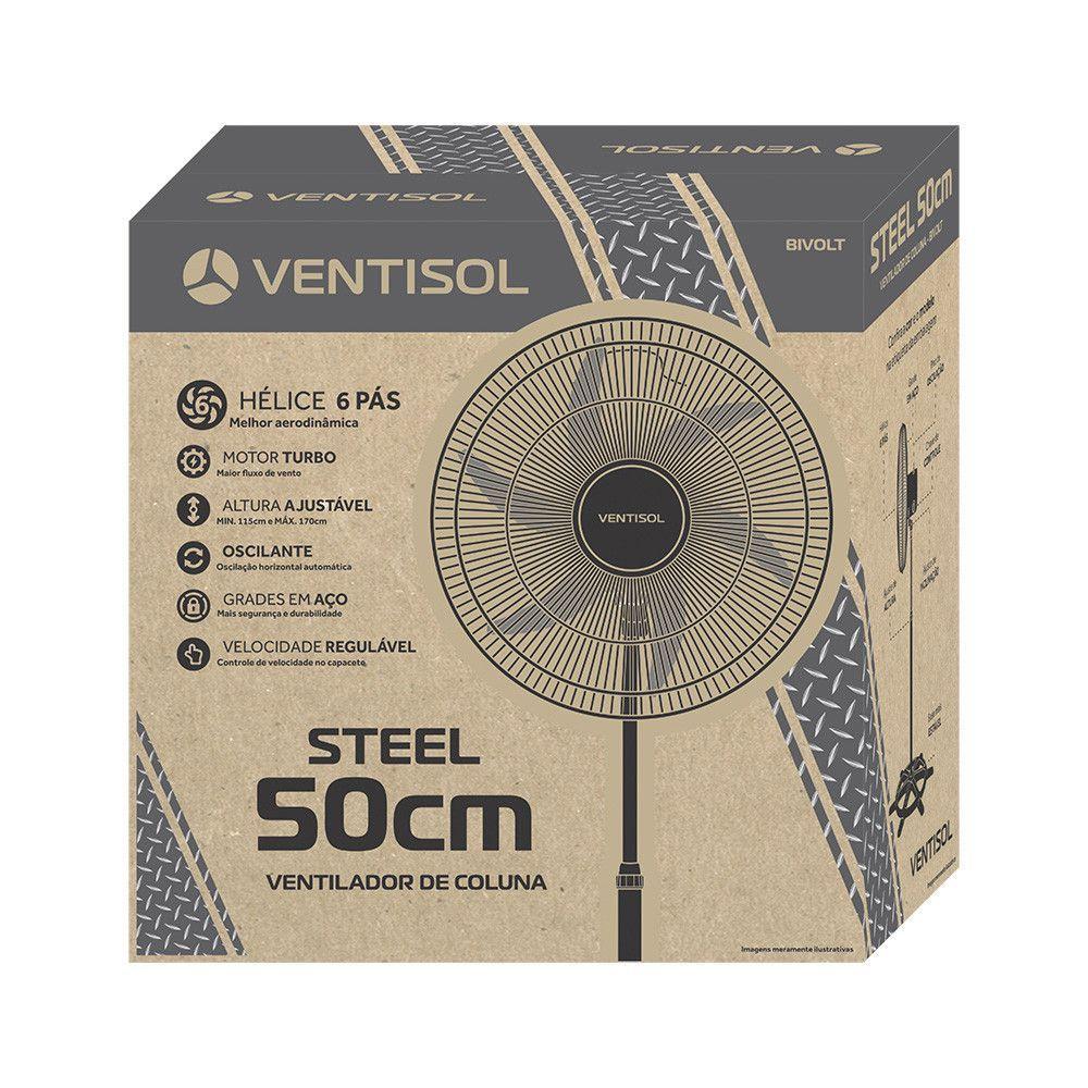 Ventilador De Coluna Oscilante 50cm Turbo Com 6 Pás Ventisol Preto Bivolt - 4