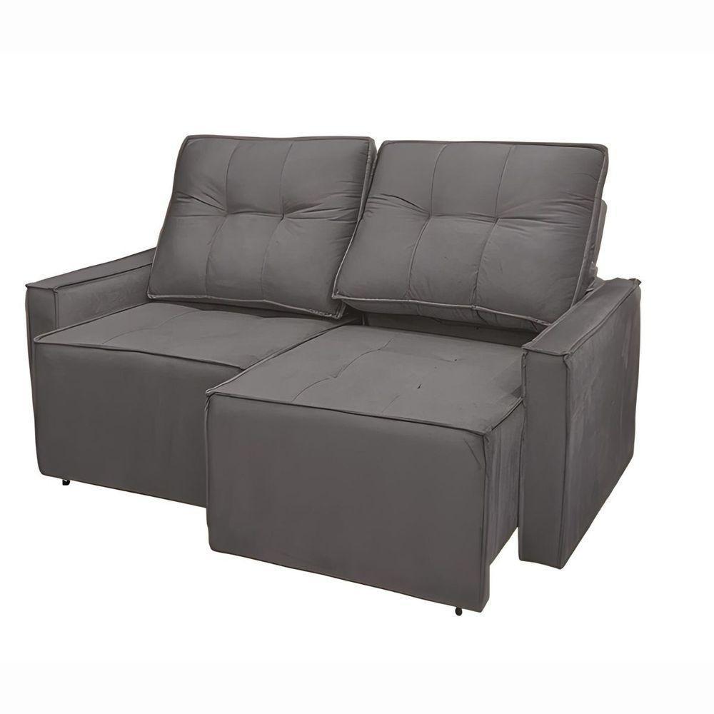 Sofá Retrátil Reclinável 2 Lugares Para Sala Suede Cinza - 3