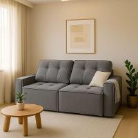 Sofá Retrátil Reclinável 2 Lugares Para Sala Suede Cinza - 2