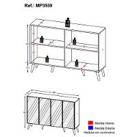Aparador Buffet 4 Portas com Espelho e Pés Rustic/preto - 5