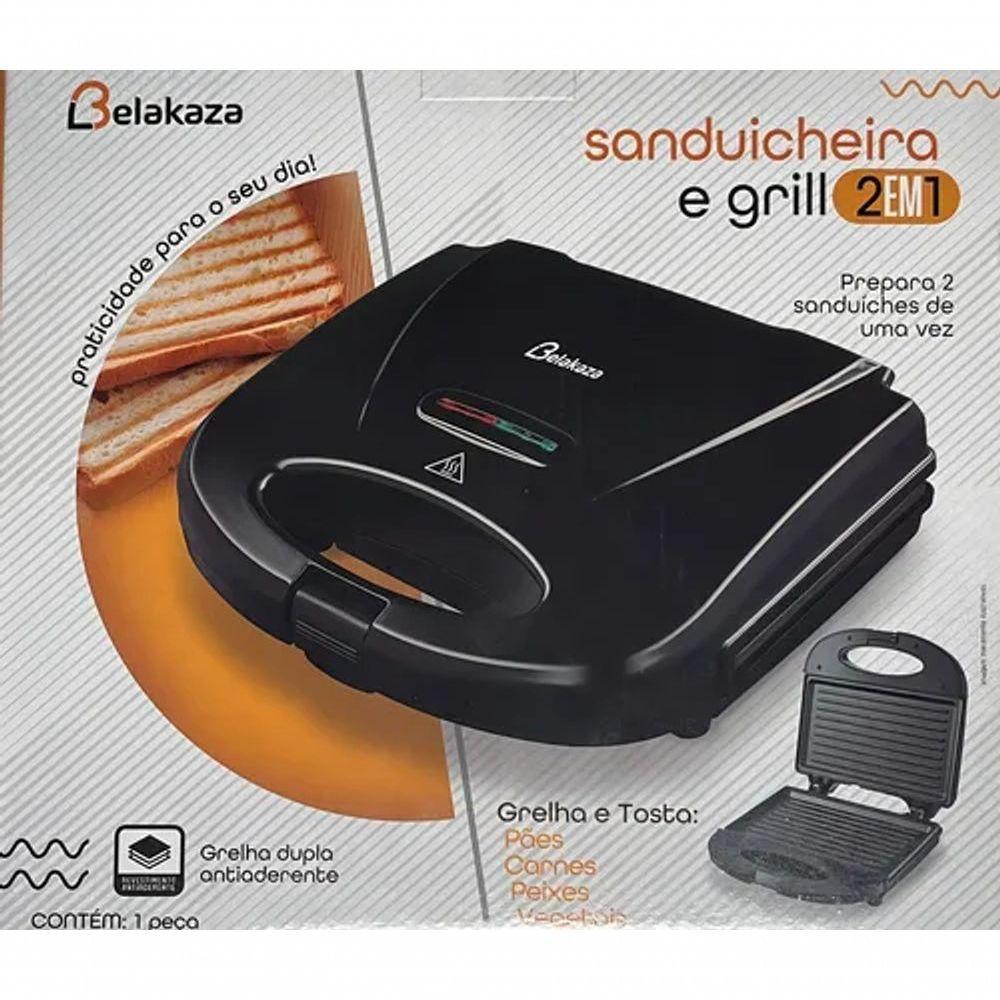 Sanduicheira Grill 2 Em 1 Lanche Chapa Tostex Misteira Belakaza 800W Cor Preto 110V - 3