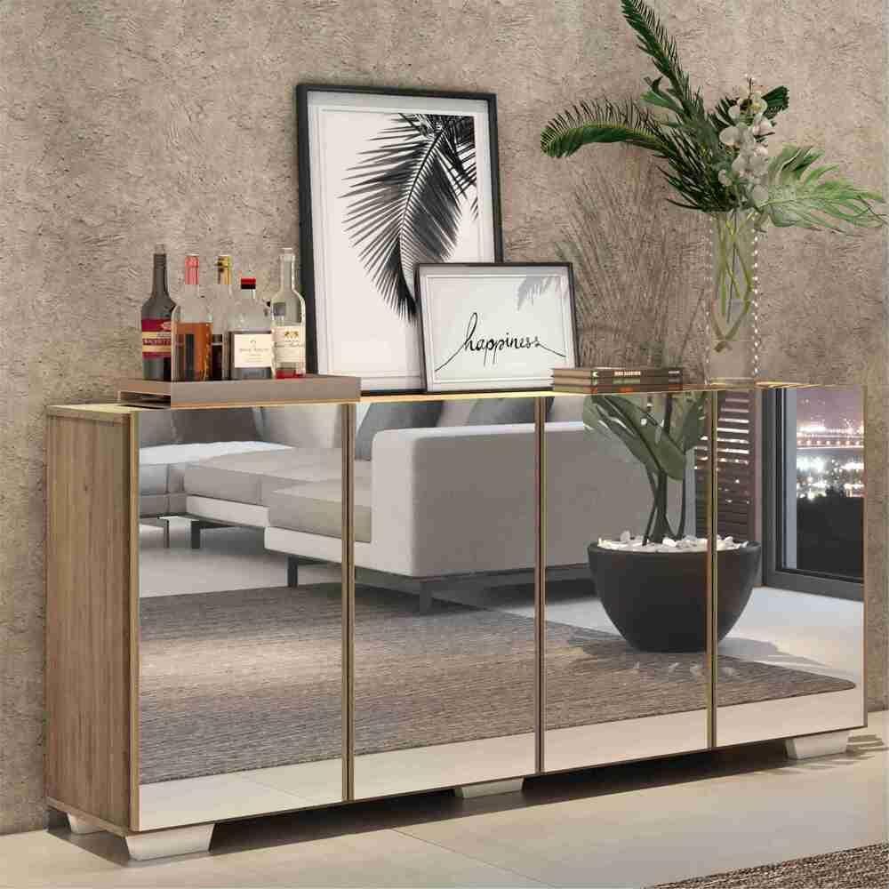 Aparador Buffet 4 Portas com Espelho e Pés Rustic/branco - 3