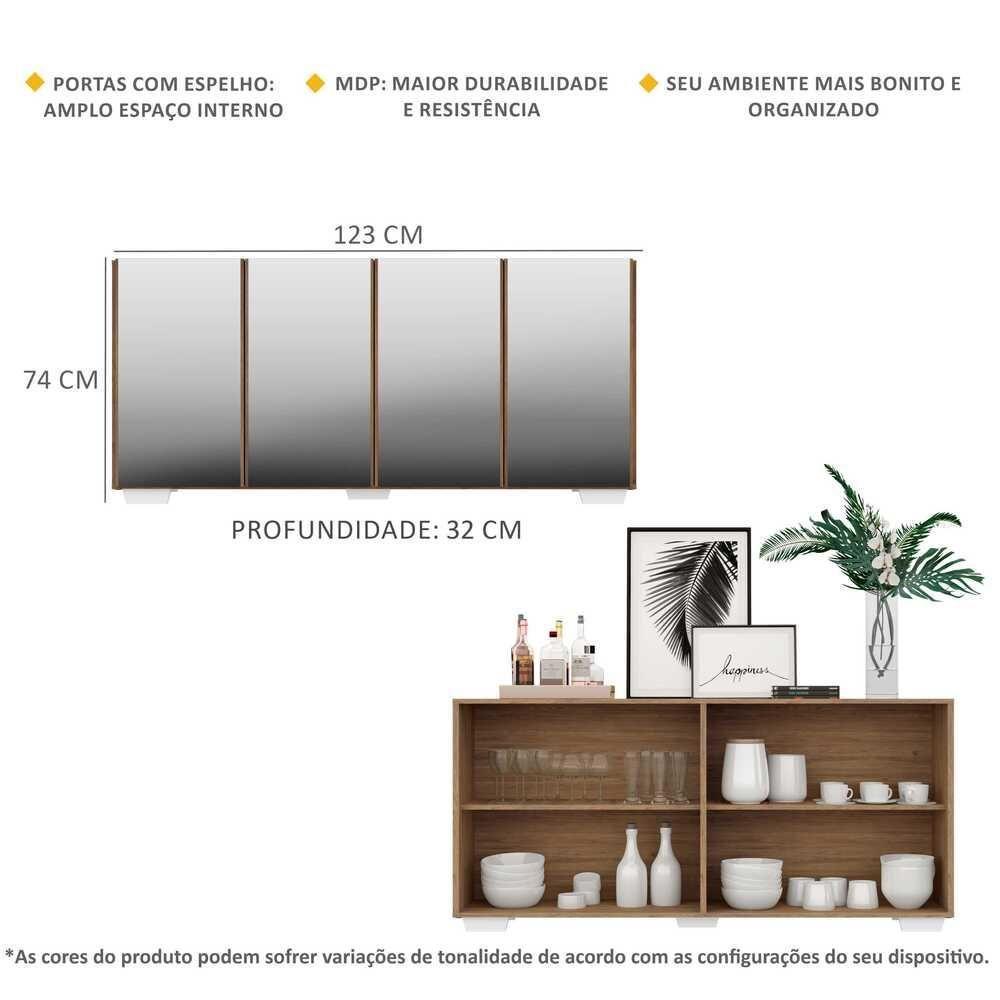 Aparador Buffet 4 Portas com Espelho e Pés Rustic/branco - 6