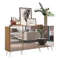 Aparador Buffet 4 Portas com Espelho E Pés Rustic/branco - 1
