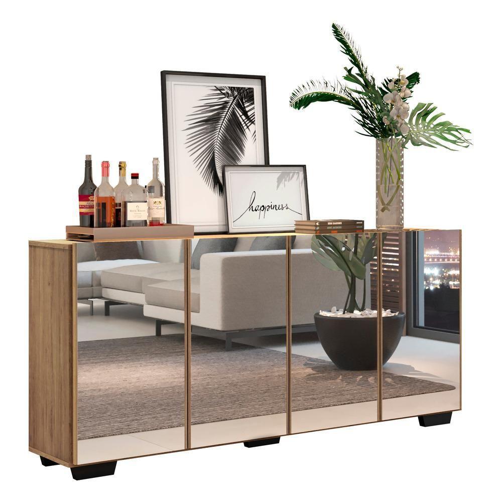 Aparador Buffet 4 Portas com Espelho E Pés Rustic/preto - 1