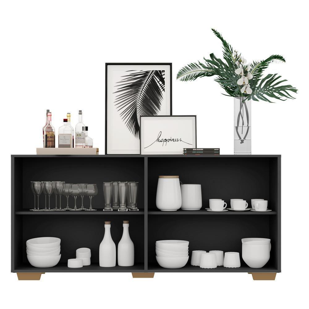 Aparador Buffet 4 Portas com Espelho e Pés Preto/natural - 2