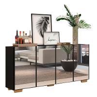 Aparador Buffet 4 Portas com Espelho e Pés Preto/natural - 1