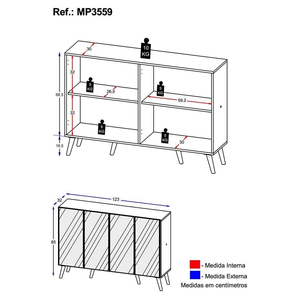 Aparador Buffet 4 Portas com Espelho e Pés Preto/branco - 2