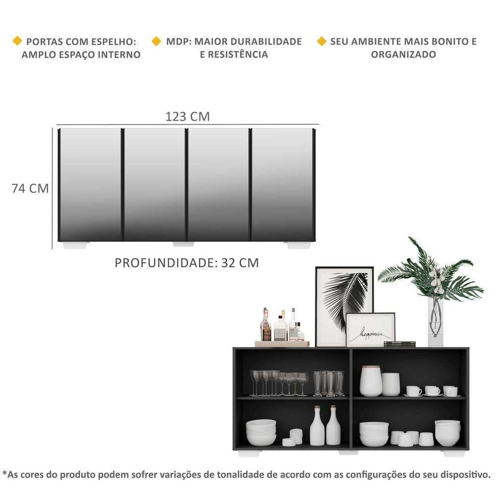 Aparador Buffet 4 Portas Com Espelho e Pés Preto/branco - 3