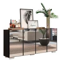 Aparador Buffet 4 Portas Com Espelho e Pés Preto/branco - 1