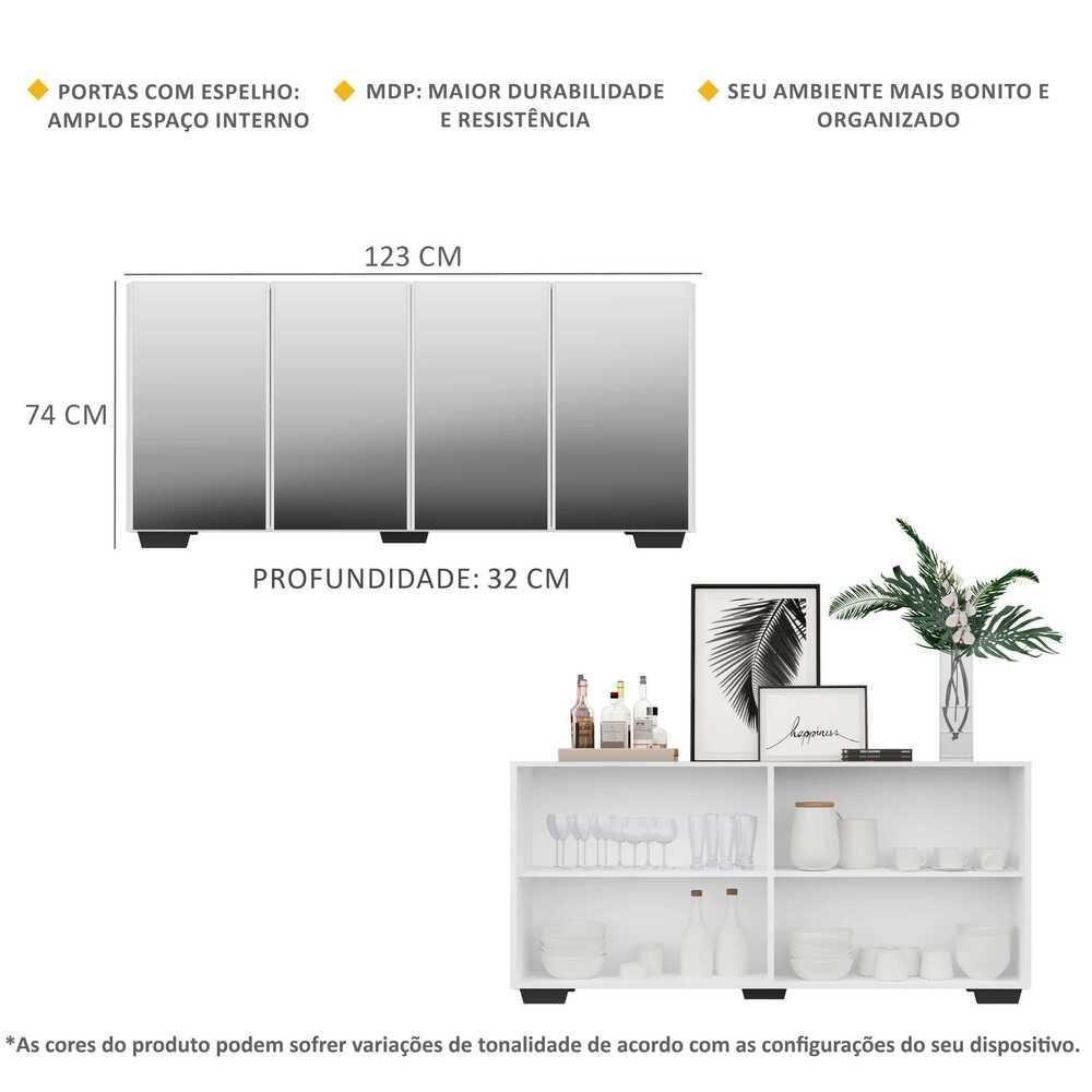 Aparador Buffet 4 Portas com Espelho e Pés Branco/preto - 4
