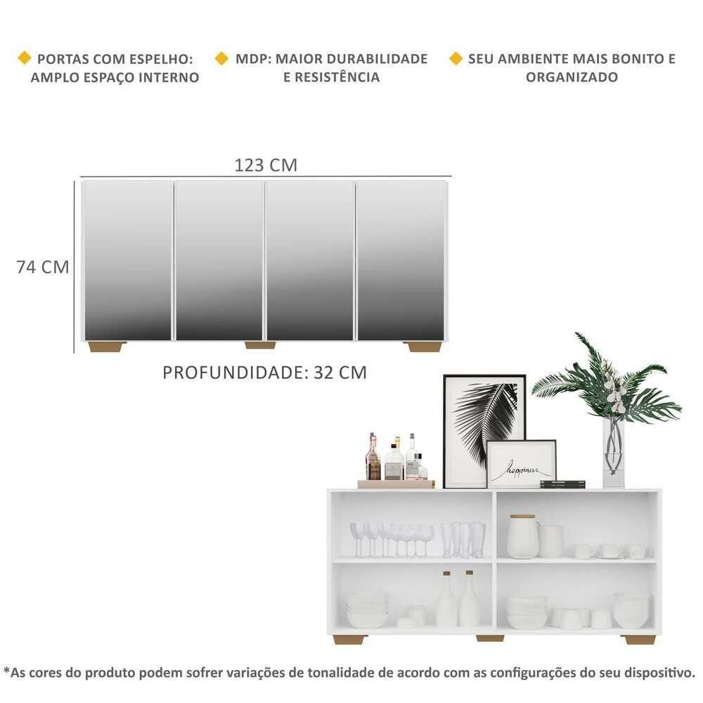 Aparador Buffet 4 Portas com Espelho e Pés Branco/natural - 2