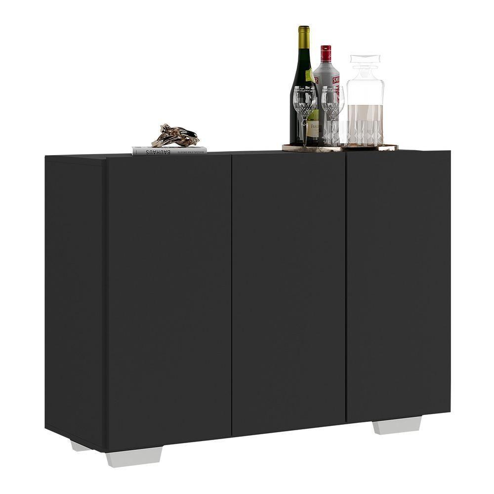 Aparador Buffet 3 Portas Com Pés Quadrados Veneza Multimóveis V1010 Preto/Branco Preto/Branco - 1