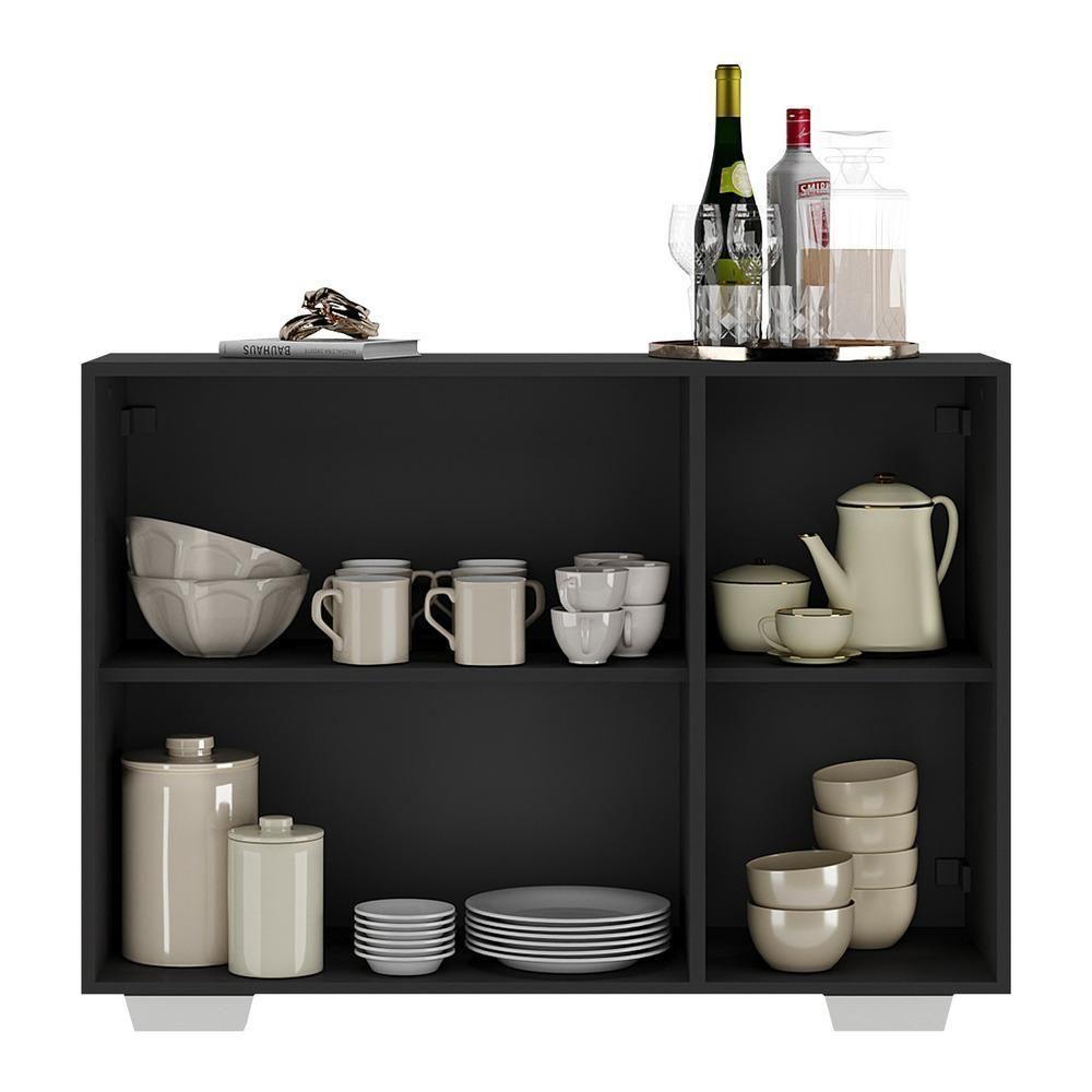 Aparador Buffet 3 Portas Com Pés Quadrados Veneza Multimóveis V1010 Preto/Branco Preto/Branco - 3