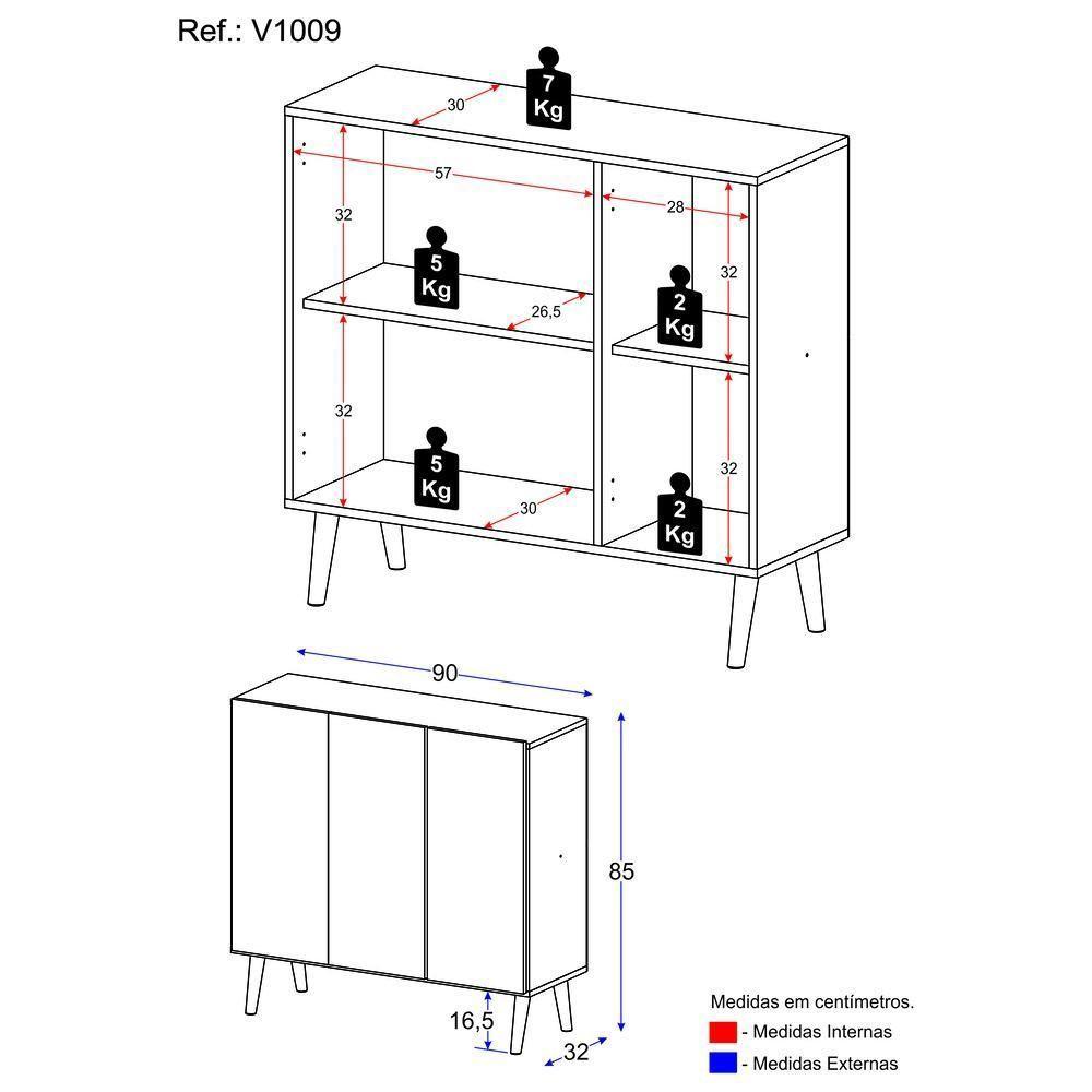 Aparador Buffet 3 Portas Retrô Veneza Multimóveis V1009 Branco Branco - 4