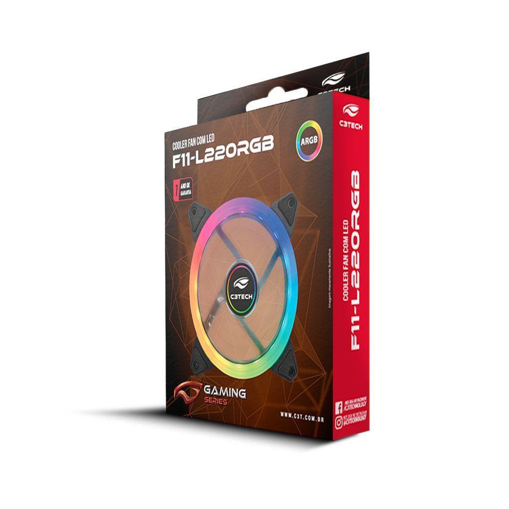 Cooler Fan P- Gabinete C3tech F11-l220rgb 120mm Led Argb (conector 6 Pinos)- Preto - 3