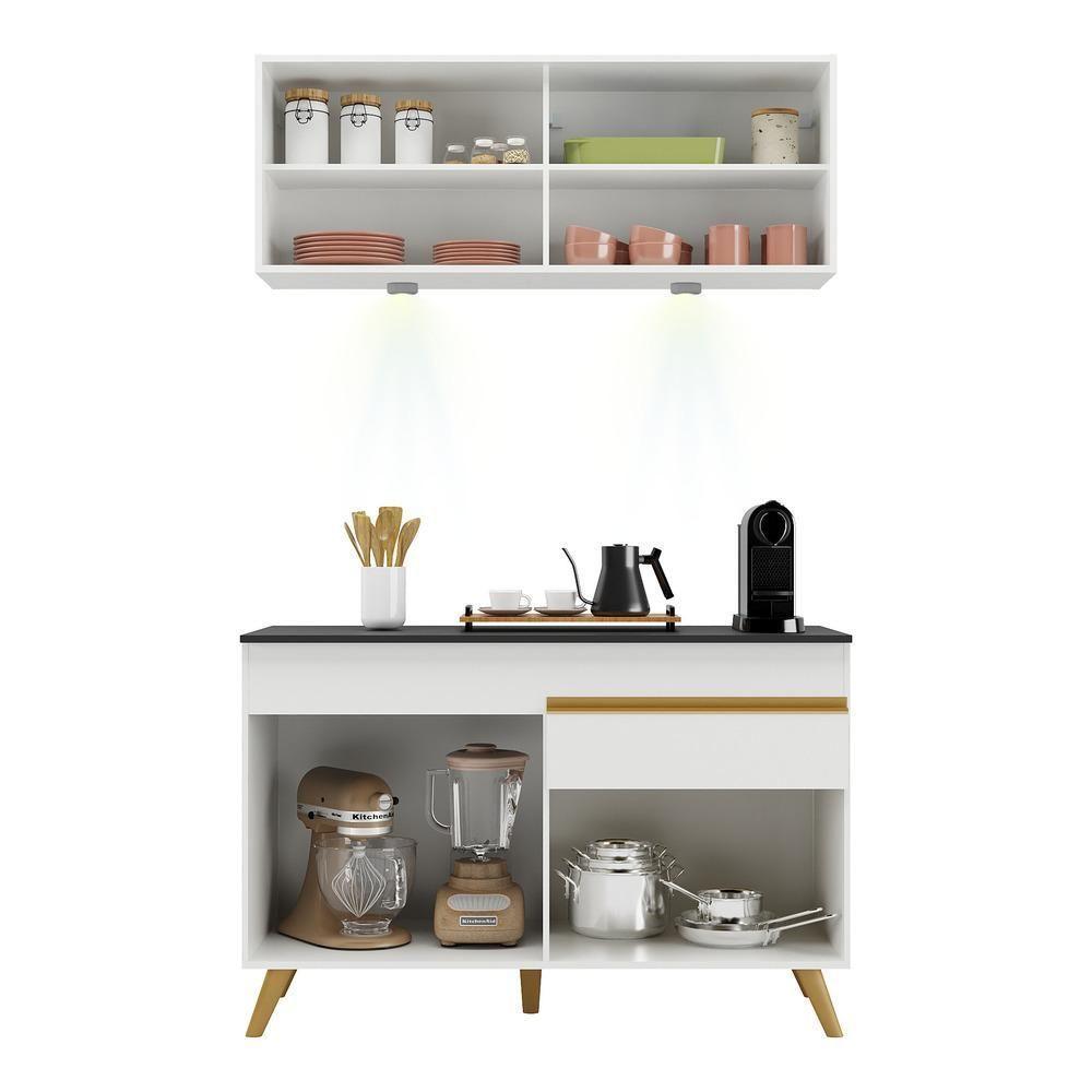 Armário De Cozinha Compacta 120cm Com Leds Veneza Up Multimóveis V2013 Branco/dourado Branco/dourado - 3