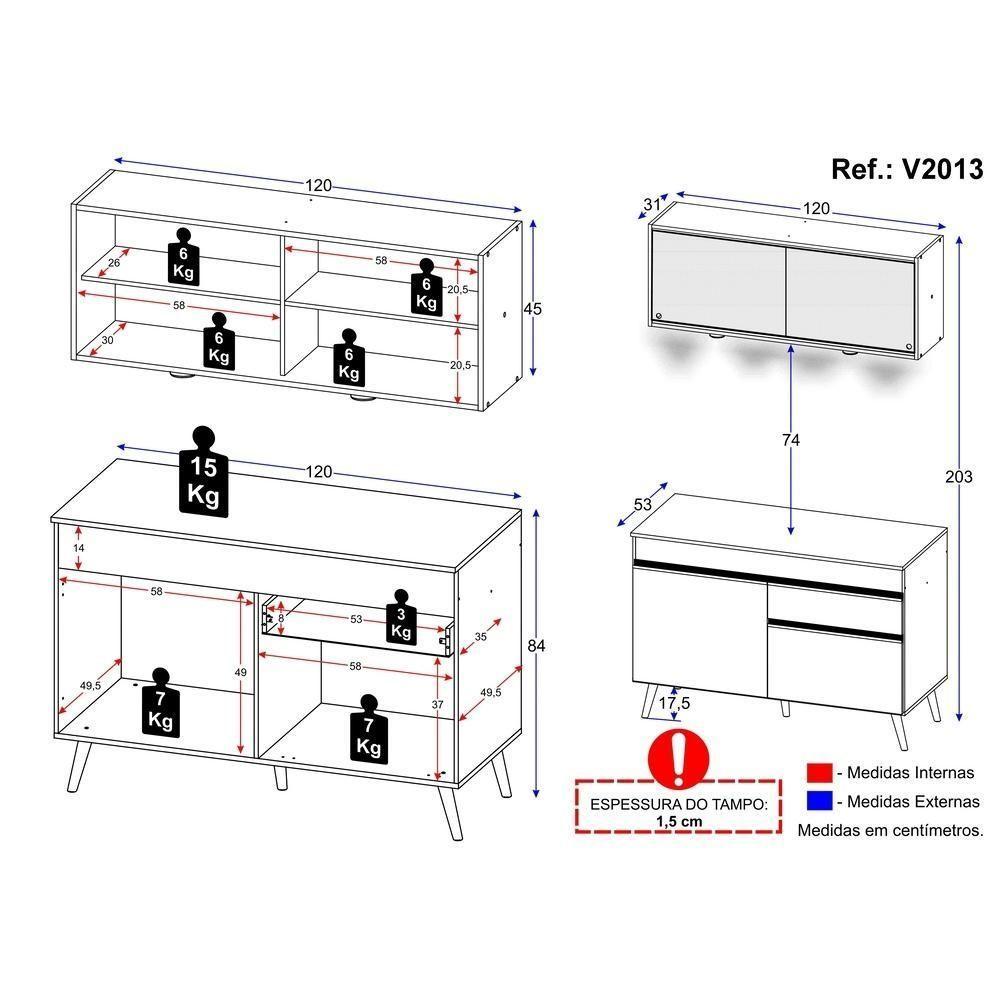 Armário De Cozinha Compacta 120cm Com Leds Veneza Up Multimóveis V2013 Branco/dourado Branco/dourado - 4