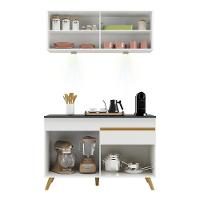 Armário De Cozinha Compacta 120cm Com Leds Veneza Up Multimóveis V2013 Branco/dourado Branco/dourado - 3