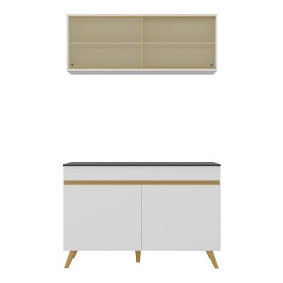 Armário de Cozinha Compacta V2140 4 Portas MDF 120cm Preto com Tampo MDP