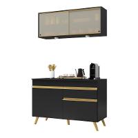 Armário De Cozinha Compacta 120cm Com Leds Veneza Up Multimóveis V2013 Preto/dourado Preto/dourado - 1