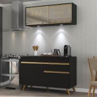 Armário De Cozinha Compacta 120cm Com Leds Veneza Up Multimóveis V2013 Preto/dourado Preto/dourado - 6