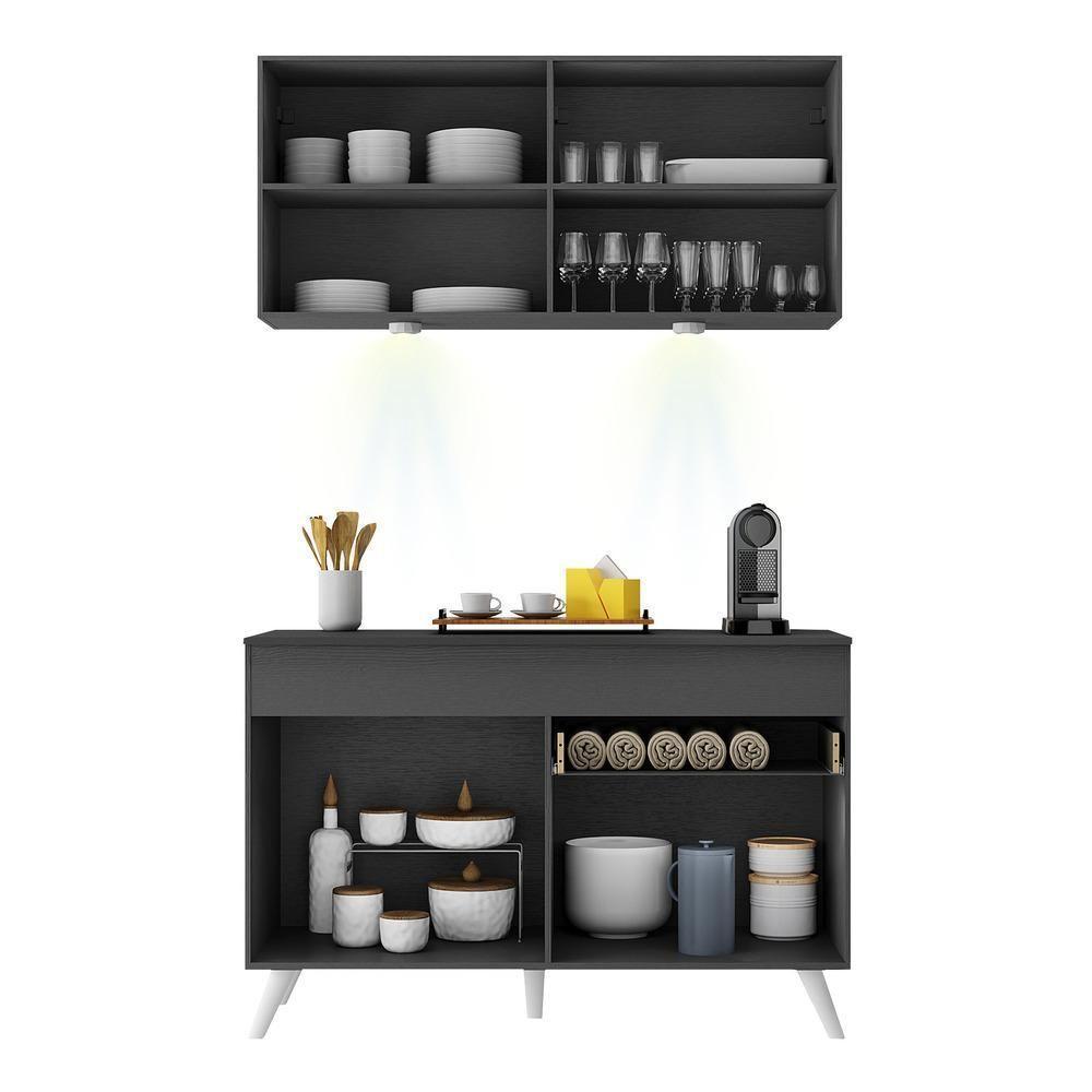 Armário De Cozinha Compacta 120cm Com Leds Veneza Up Multimóveis V2012 Preto/branco Preto/branco - 3
