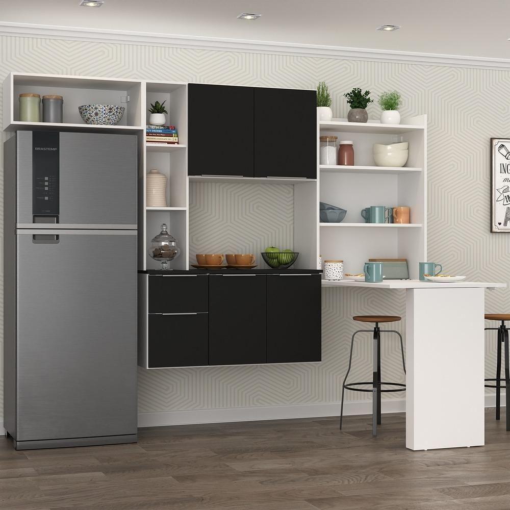 Armário De Cozinha Compacta Com Mesa Dobrável Sofia Multimóveis V2010 Branco/Preto Branco/Preto - 7
