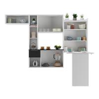 Armário De Cozinha Compacta Com Mesa Dobrável Sofia Multimóveis V2010 Branco/Preto Branco/Preto