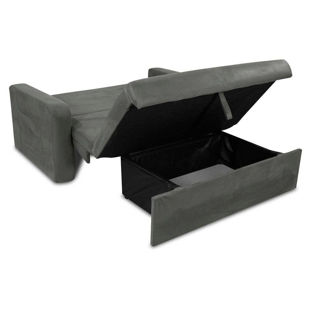 Sofá Cama 2 Lugares Compacto Com Baú 145 Larg Daiane Matrix Suede Cinza - 1