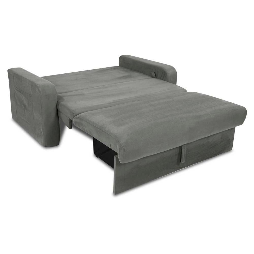 Sofá Cama 2 Lugares Compacto Com Baú 145 Larg Daiane Matrix Suede Cinza - 2
