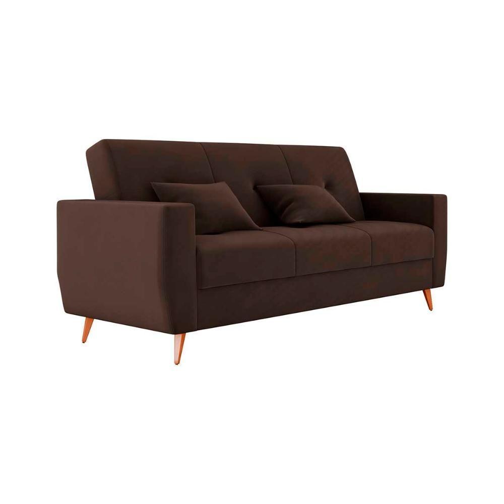 Sofá Cama Casal Premium 3 Lugares Com Baú 2,08 Larg Pamela Matrix Veludo Marrom - 7