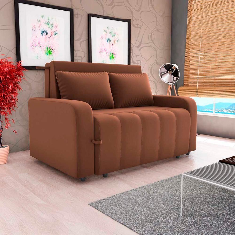 Sofá Cama Compacto 2 Lugares 1,38 Larg Amora New Matrix Veludo Ferrugem - 3